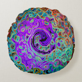 Lila Groovy Abstrakt Retro Liquid Swirl Rundes Kissen