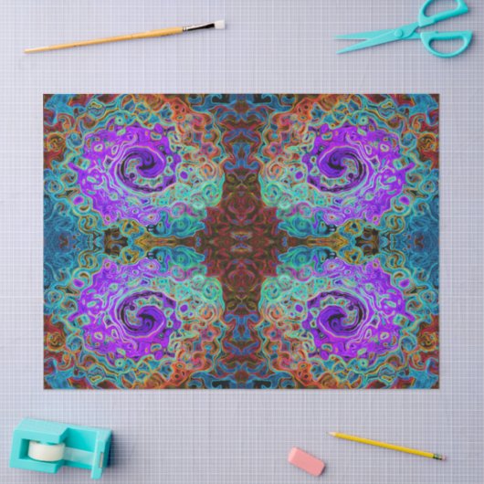 Lila Groovy Abstrakt Retro Liquid Swirl Seidenpapier (Basteln)