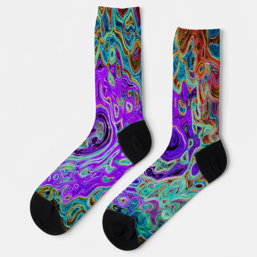Lila Groovy Abstrakt Retro Liquid Swirl Socken (Linkes Detail)