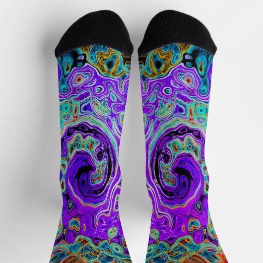 Lila Groovy Abstrakt Retro Liquid Swirl Socken (Oben)
