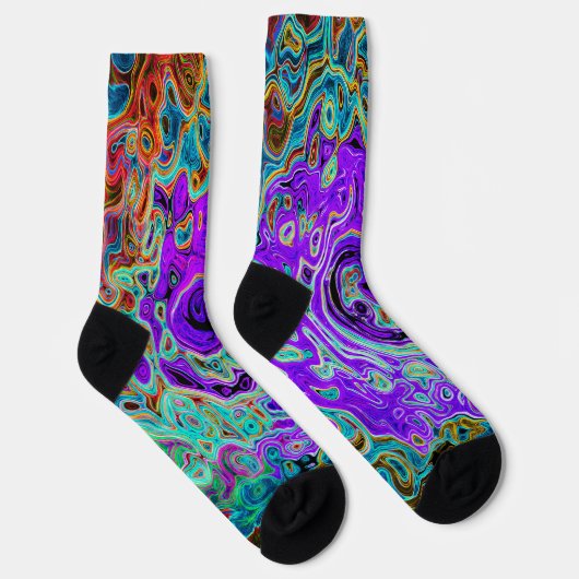 Lila Groovy Abstrakt Retro Liquid Swirl Socken (Rechts)