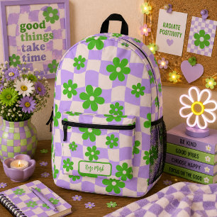 Lila Groovy Gänseblümchen Blumen Karo Bedruckter Rucksack