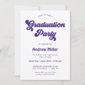 Lila Groovy Retro Graduierungsparty Einladung (Vorderseite)