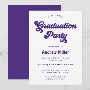 Lila Groovy Retro Graduierungsparty Einladung