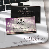Lila großer Glitzer Logo Schwarze Rose Gold Border Visitenkarte