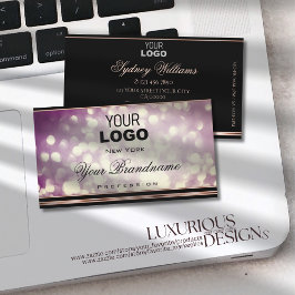 Lila großer Glitzer Logo Schwarze Rose Gold Border Visitenkarte