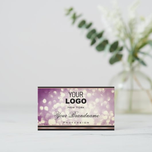 Lila großer Glitzer Logo Schwarze Rose Gold Border Visitenkarte (Stehend Vorderseite)