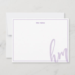 Lila großes Monogramm Paar Anfangsbuchstaben Hochz Mitteilungskarte