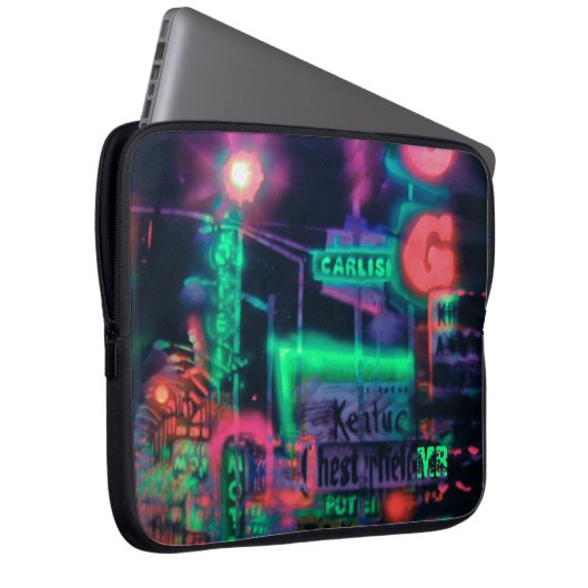 Lila-grün-Abstrakt-Neonlicht-Monogramm Laptopschutzhülle (Vorne Rechts)