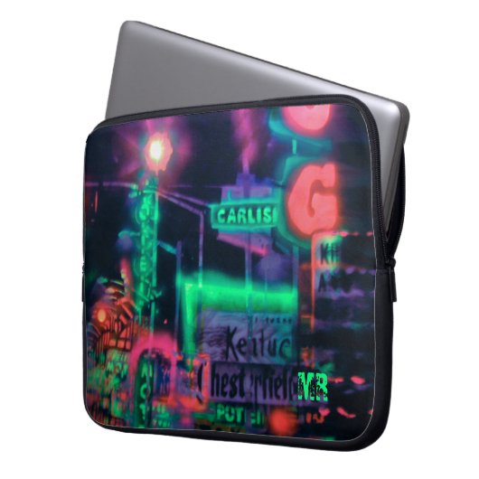 Lila-grün-Abstrakt-Neonlicht-Monogramm Laptopschutzhülle (Vorderseite Links)