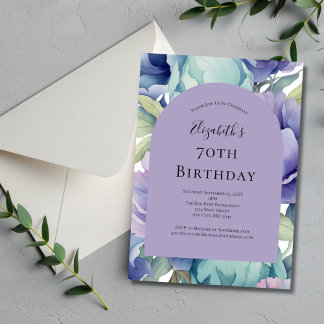 Lila Grün Blau Blumen 70. Geburtstag Für Sie Einladung