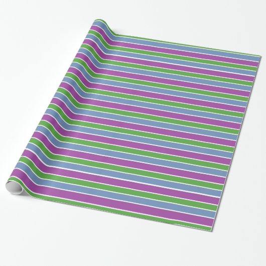 Lila Grün Blau Gestreift Geschenkpapier (Ungerollt)