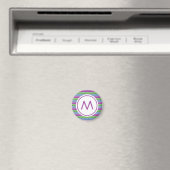 Lila Grün Blau Gestreiftes Monogramm Magnet (In Situ (Geschirrspüler))