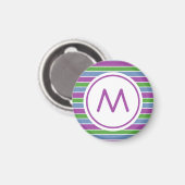 Lila Grün Blau Gestreiftes Monogramm Magnet (Vorderseite/Rückseite)