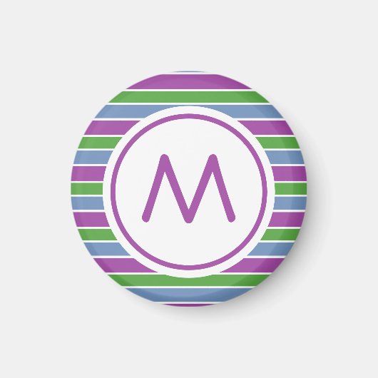 Lila Grün Blau Gestreiftes Monogramm Magnet (Vorne)