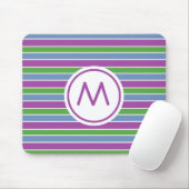 Lila Grün Blau Gestreiftes Monogramm Mousepad (Mit Mouse)