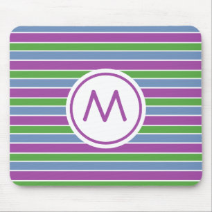 Lila Grün Blau Gestreiftes Monogramm Mousepad