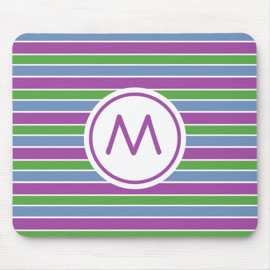 Lila Grün Blau Gestreiftes Monogramm Mousepad (Vorne)
