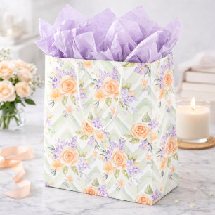 Lila Grün Elegant Wasserfarbe Blumen Chevron Mittlere Geschenktüte