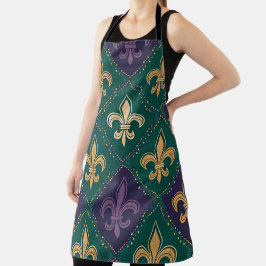 LILA GRÜN GELB MARDI GRAS FLEUR DE LIS SCHÜRZE