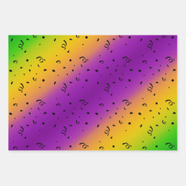 LILA GRÜN GELBE MARDI-GRAS-MUSTER GESCHENKPAPIER SET