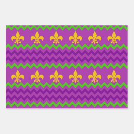 LILA GRÜN GELBE MARDI GRAS MUSTER GESCHENKPAPIER SET