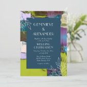Lila, grün gestrichene Abstrakte Blumenhochzeit Einladung (Stehend Vorderseite)