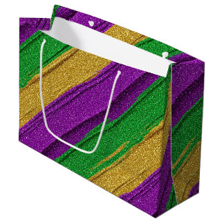 LILA GRÜN GOLD GLITZER LOOK MARDI GRAS GROßE GESCHENKTÜTE