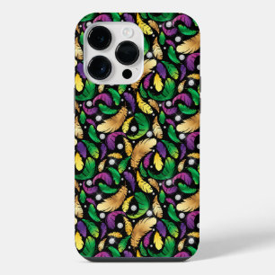 LILA GRÜN GOLD MARDI GRAS FEDERN iPhone 14 PRO MAX HÜLLE