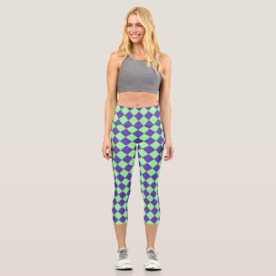Lila Grün Karo Diamantmuster Capri Leggings
