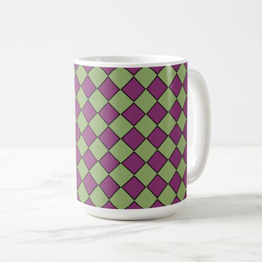 Lila Grün Karo Diamantmuster Kaffeetasse (VorderseiteRechts)