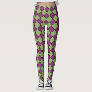 Lila Grün Karo Diamantmuster Leggings