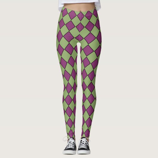 Lila Grün Karo Diamantmuster Leggings (Vorderseite)