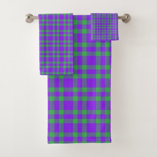 Lila Grün Karomuster Badhandtuch Set (Insitu)