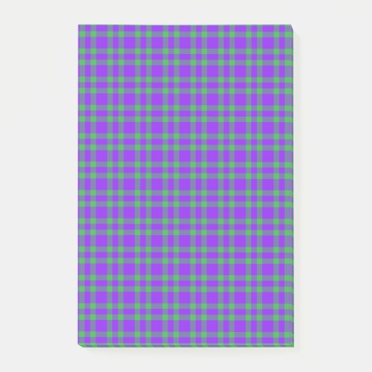 Lila Grün Karomuster Post-it Klebezettel (Vorderseite)