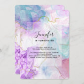 Lila, grün, rosa Blütenfarben Geburtstag Einladung (Vorne/Hinten)