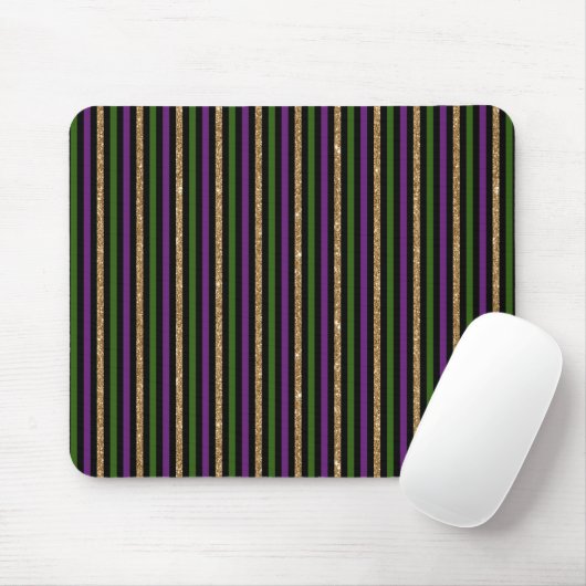 Lila, grün, schwarz, Imitats Gold Streifen Mardi G Mousepad (Mit Mouse)