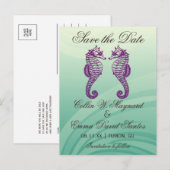 Lila & grün Seepferd Save the Date Postkarte (Vorne/Hinten)