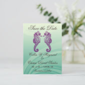 Lila & grün Seepferd Save the Date Postkarte (Stehend Vorderseite)