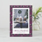 Lila Grün-Ugly-Sweater-Foto Weihnachtskarten Feiertagskarte (Stehend Vorderseite)