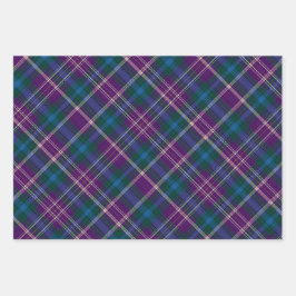 Lila, grün und blau Kariert Geschenkpapier Set