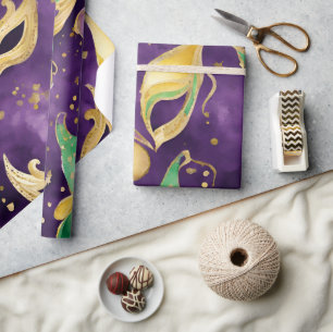 Lila, Grün und Gold Mardi Gras Muster Geschenkpapier