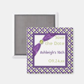 Lila, grün und weiß Speichern des Datumsfelds Magnet (Vorderseite/Rückseite)