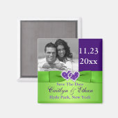 Lila, grün verbundene Herzen Speichern des Datumsf Magnet (Vorderseite/Rückseite)