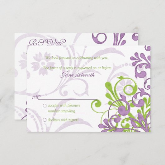 Lila-grün-weiß-Abstrakt-Blumenzwiebeln rsvp (Vorne/Hinten)