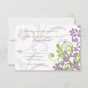 Lila Grün Weiße Abstrakte Florale Hochzeit RSVP Karte