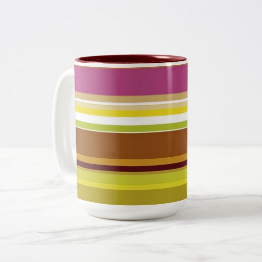 Lila, grünbraune Streifen Zweifarbige Tasse (Vorderseite Links)