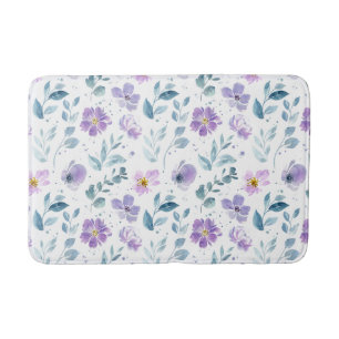 Lila Grüne Aquarell-Wildblume Badematte