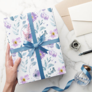 Lila Grüne Aquarell-Wildblume Geschenkpapier