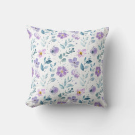 Lila Grüne Aquarell-Wildblume Kissen